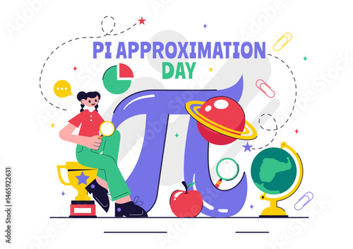 Pi Approximation Day Vector Illustration Celebrated on July 22, Featuring Mathematical Constants, Greek Letters, or a Baked Sweet Pie in a Background