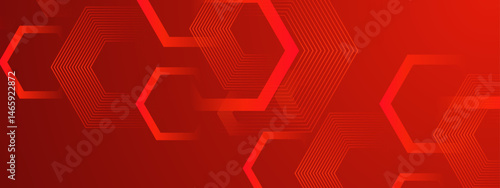 Red background with translucent hexagonal shapes for graphic design projects, web backgrounds, technology concepts, and creative presentations.