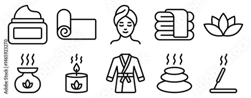 Sauna Icon Set Line Style Collection representing relaxation heat therapy and wellness rituals suitable for spa services health resorts and lifestyle applications