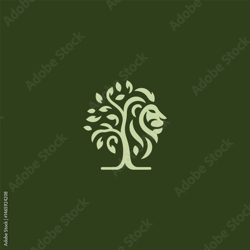 Lion tree logo combining nature and strength in creative form.
