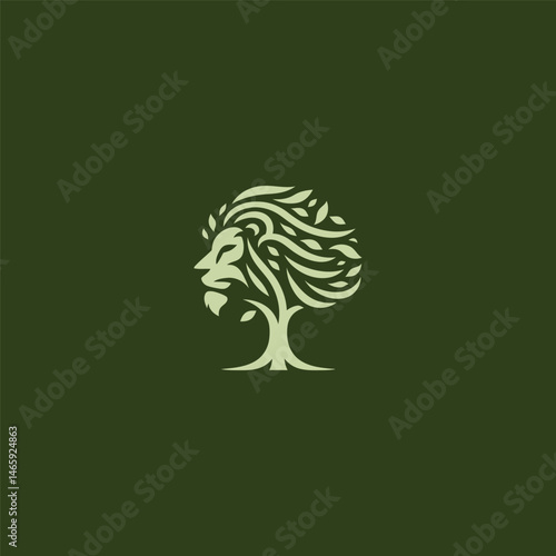 Lion tree logo combining nature and strength in creative form.