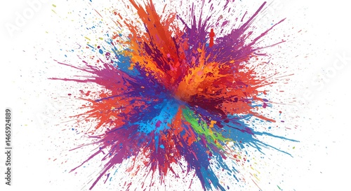 Colorful Paint Splatter Explosion on White