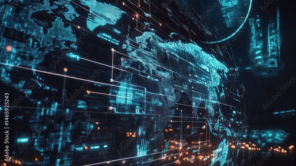 Obraz premium Global Network: A Visualization of Worldwide Digital Connections