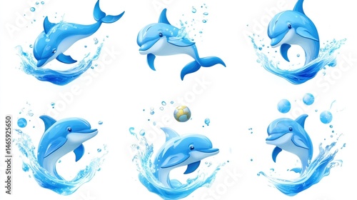 Playful dolphins in water splashes