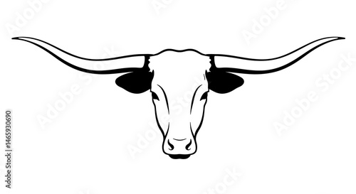 Longhorn Bull Head Drawing Black and White