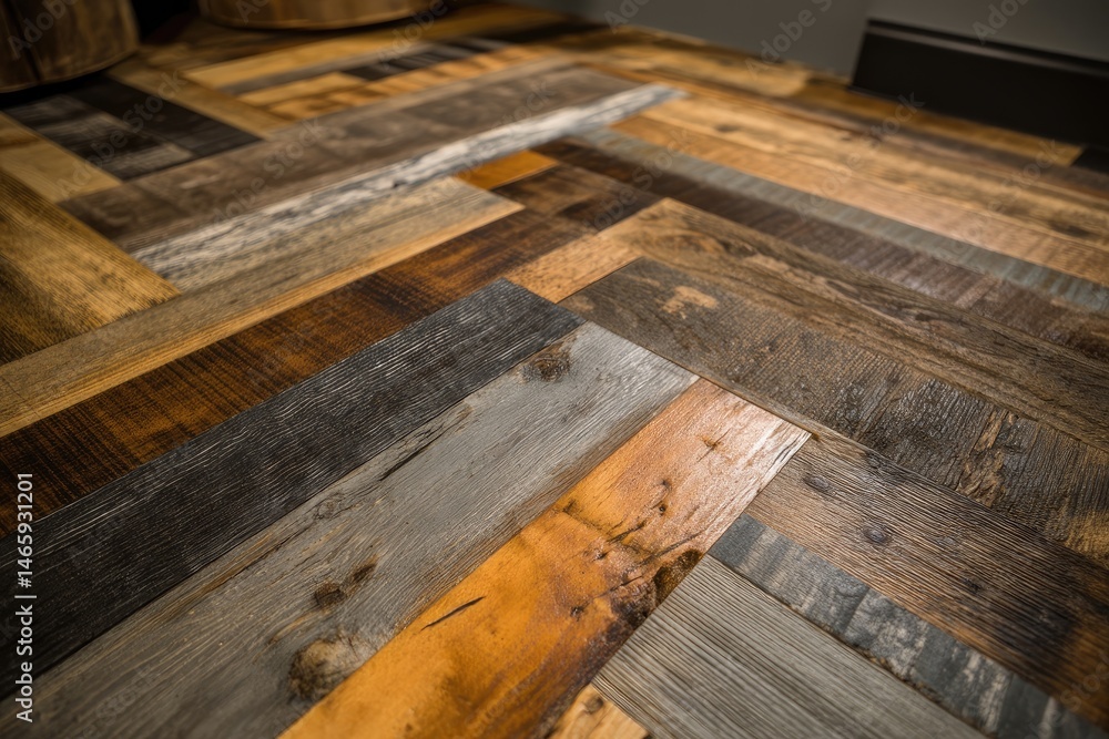 Distressed Herringbone Pattern Wood Floor Evokes Rustic Charm and Timeless Elegance. Distressed Herringbone Pattern Wood Floor Evokes Rustic Charm and Timeless Elegance.