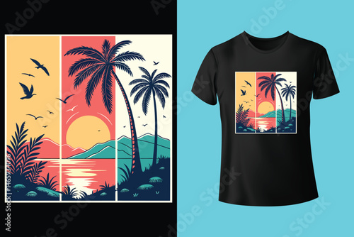 Stylish Surfing Wave Vector for Summer T-Shirts and Beachwear Prints