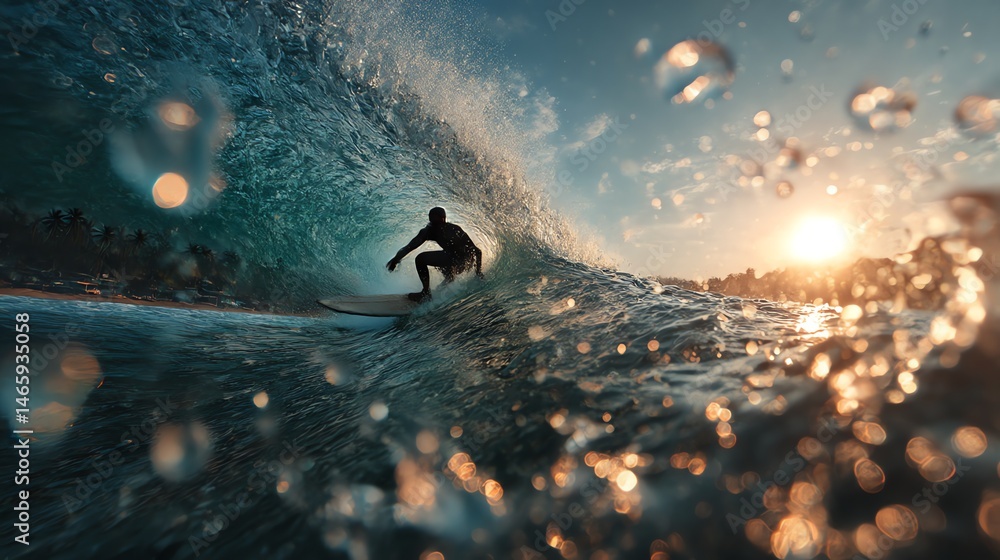 custom made wallpaper toronto digitalA tanned surfer skillfully rides the waves at a tropical beach, capturing the thrill of ocean sports and coastal adventures under the bright sun