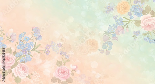 Dreamy garden pattern with soft pastel florals