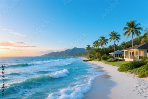 Wallpaper Mural tropical beach with palm trees/ beautiful sea beach,HD image. Torontodigital.ca
