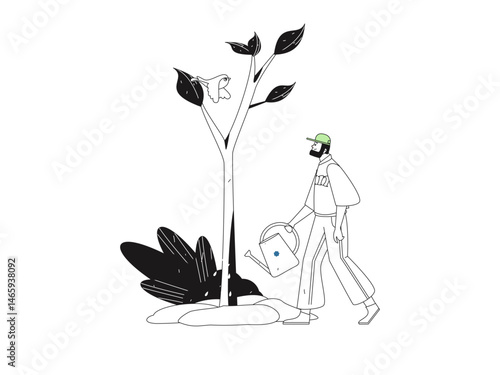 Flat character vector concept operation hand drawn illustration of planting trees on Arbor Day in spring
