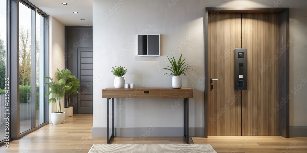 Modern Entryway with Intercom System, modern decor, sleek console table Modern Entryway with Intercom System, modern decor, sleek console table
