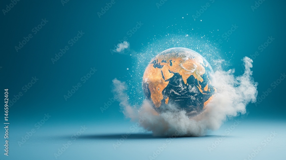 Obraz premium Earth emerging from a cloud of mist with vibrant colors