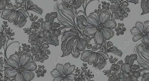 Wallpaper Mural Monochrome flower sketch pattern, hand-drawn style Torontodigital.ca
