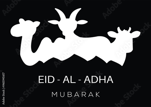 Traditional islamic eid al adha festival greeting card camel goat and cow logo