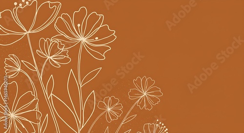 Modern flower line art pattern on a warm earthy background