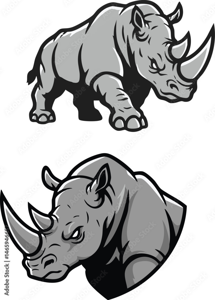 Obraz premium Rhino Mascot Logos – Full Body and Head Variants