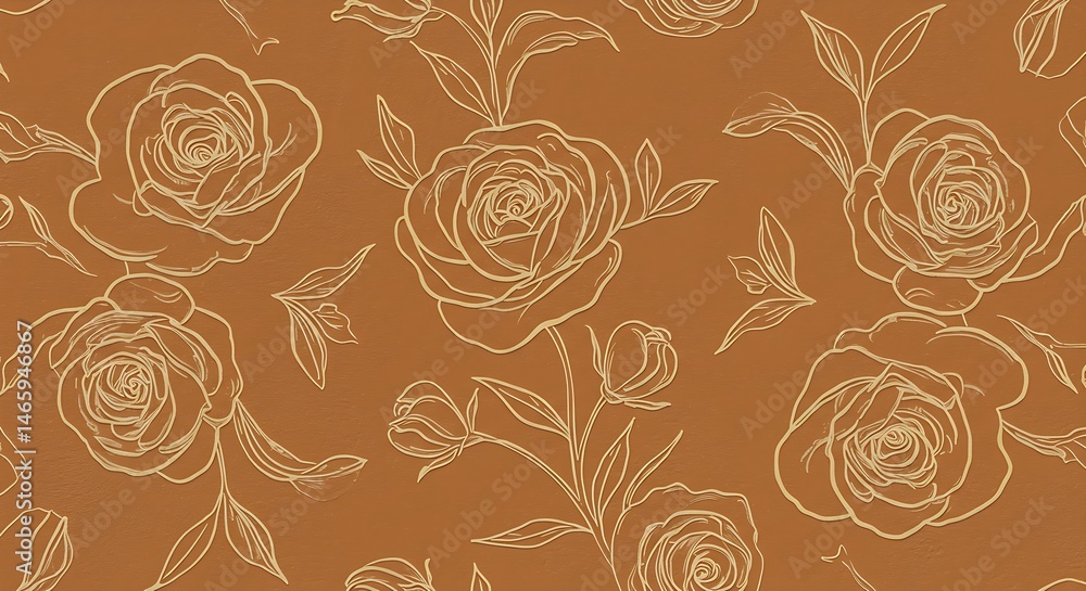 Modern flower line art pattern on a warm earthy background Modern flower line art pattern on a warm earthy background