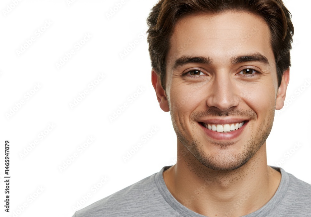 Obraz premium Portrait of a smiling man with brown hair against isolated on white background