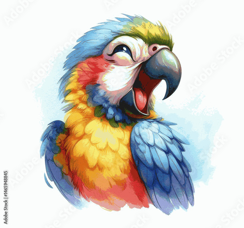 Joyful Flutter – Laughing Feathers parrot laughing happily isolated watercolor vector illustration svg