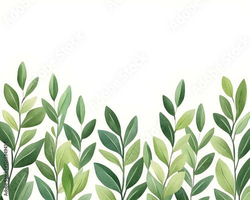 Lush green foliage arranged in a horizontal border against a white background