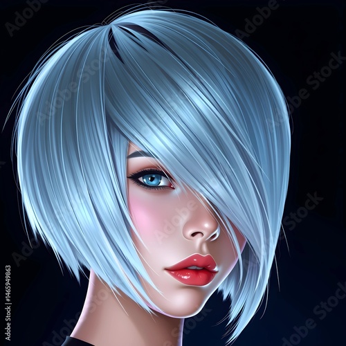 Trendy Blue Bob Hairstyle: A Modern Illustration of Chic Hair Fashion
