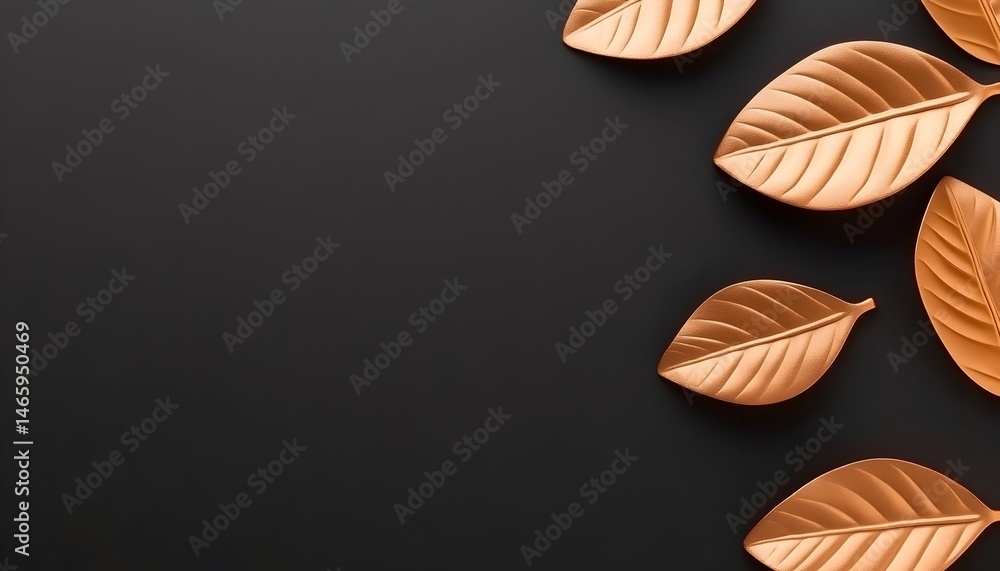 Obraz premium Rose gold leaves arranged on a dark background, leaving ample space for text or design