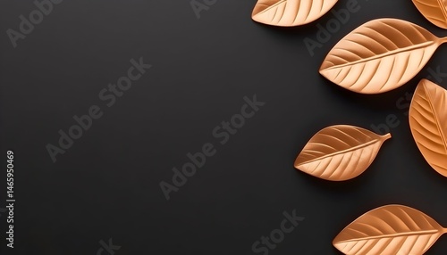 Rose gold leaves arranged on a dark background, leaving ample space for text or design