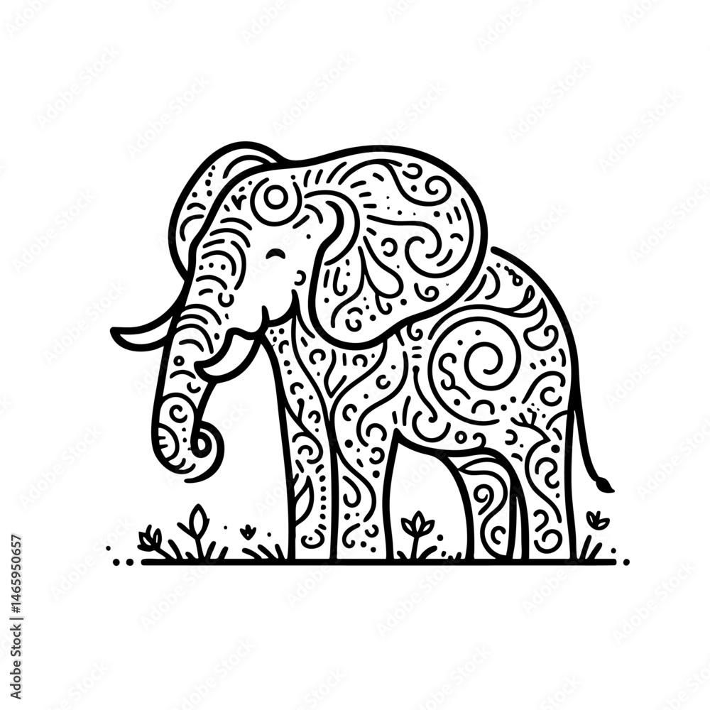 Fototapeta premium Ornate Elephant Line Art Elegant Animal Design