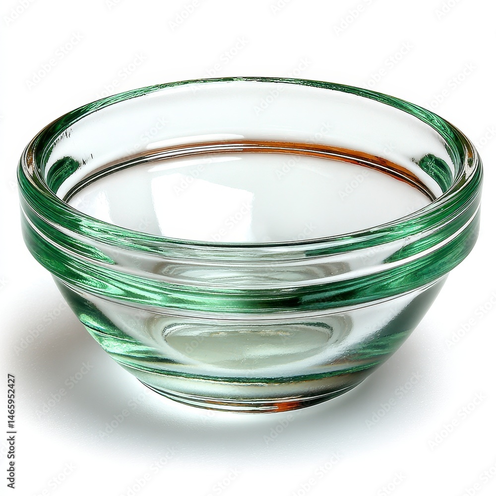 Small Clear Glass Bowl with Green and Brown Stripes