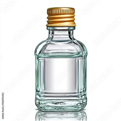 Obraz na płótnie Small Clear Glass Bottle with Gold Cap on White Background w salonie