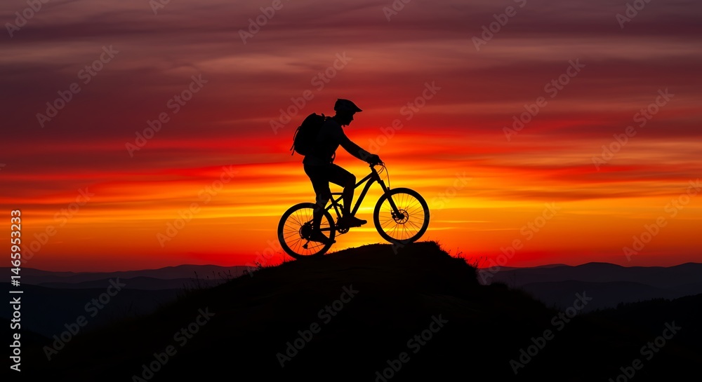 Fototapeta premium Mountain Biker Silhouette at Sunset