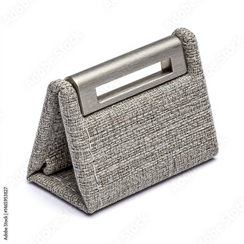 Obraz na płótnie Small Gray Triangular Purse with Metallic Handle on White Background w salonie