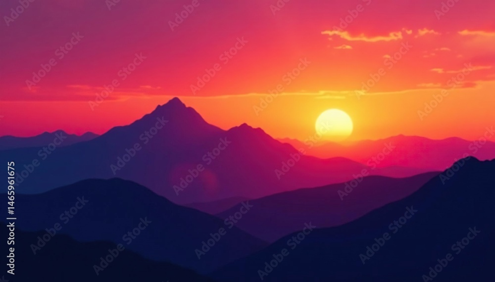 Obraz premium Silhouetted mountain range against vibrant sunset sky , colors, silhouette, rocks