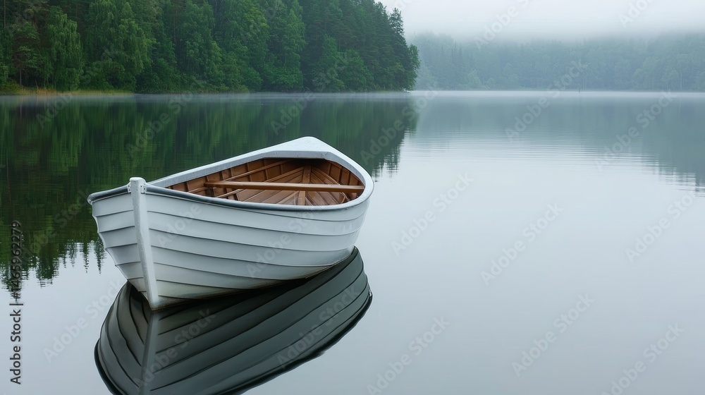 Obraz premium Serene Fog Over Wetland Waterway at Dawn