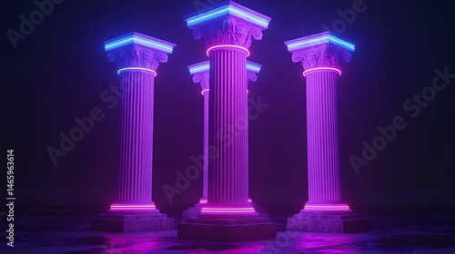 Ancient columns, neon glow (1)