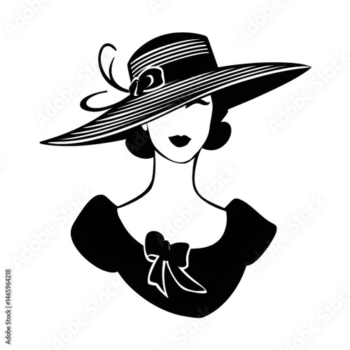 Elegant Woman in Wide-Brimmed Hat Silhouette  