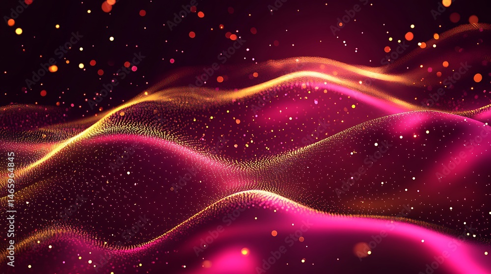 Obraz premium Abstract flowing crimson waves, glowing particles