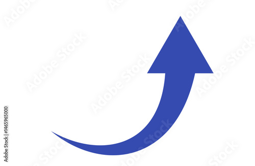 Transparent background with blue curved arrow icon. Flat style. Directional arrow symbol. Curved arrow sign. Upward.