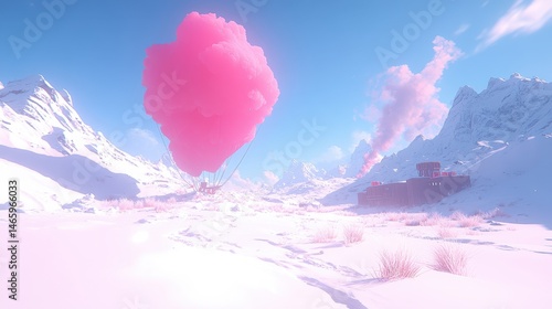 Dreamy winter wonderland landscape with pink cloud surrealism an