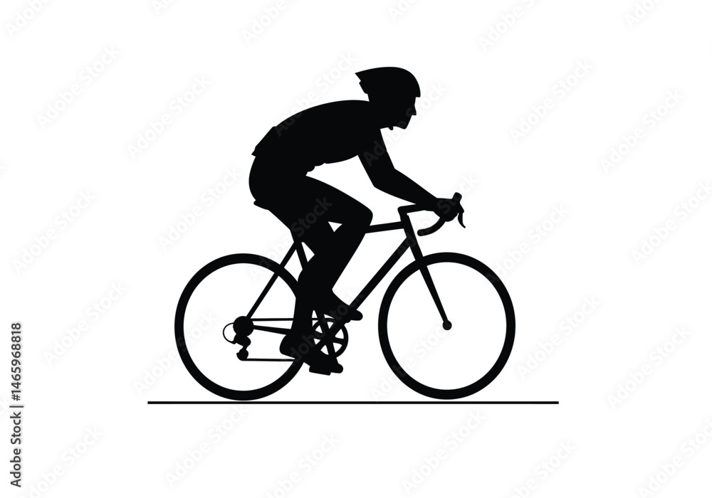 Fototapeta premium Cyclist silhouette. This image shows a silhouette of a cyclist in a racing position on a bicycle. Vector clipart illustration design.