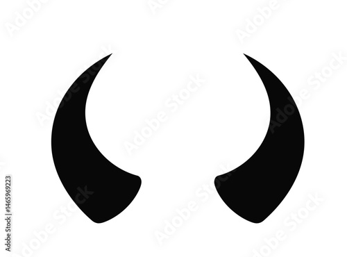 Devil horn silhouette. This image shows a black silhouette of a devilish figure with prominent horns, symbolizing darkness and mystery. Vector clipart illustration design.