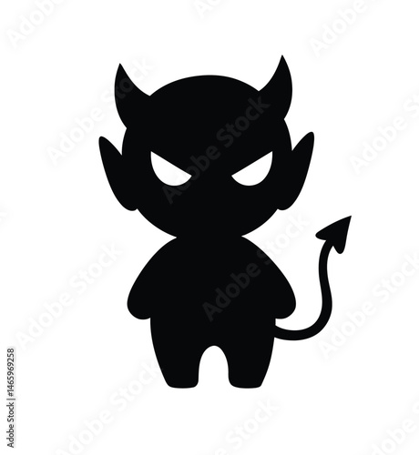 Little devil silhouette. This image shows a silhouette of a small devil figure with horns and a tail, representing a spooky and mythical character. Vector clipart illustration design.