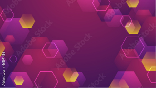 Purple background with overlapping hexagons. Suitable for technology, science, and abstract design projects needing a modern and geometric element.