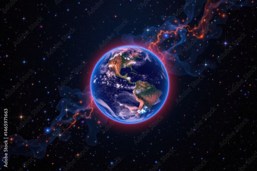 Obraz premium silhouette of earth with subtle glowing facial expression, surrounded by twinkling stars and nebulas in a dark space