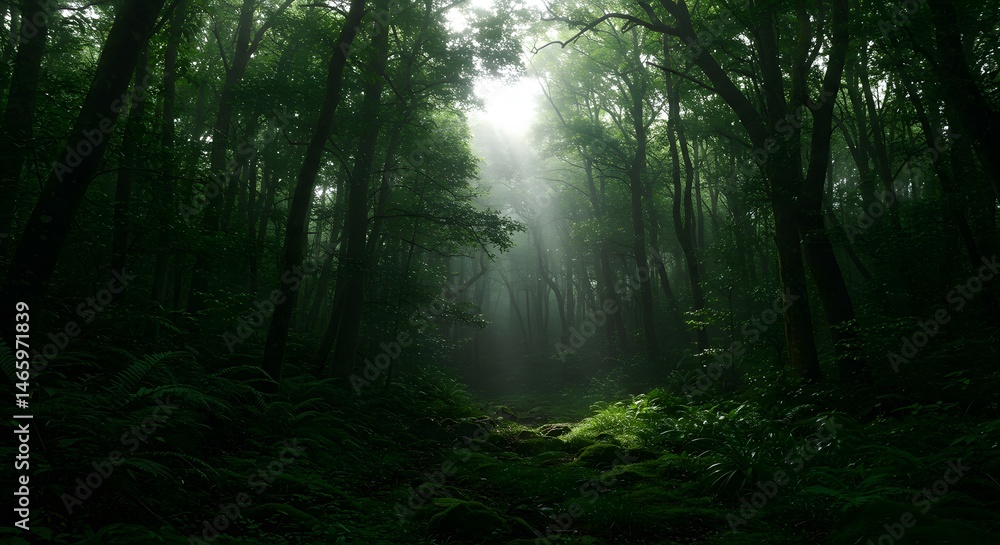 Fototapeta premium Sunlit Path Through a Dense Green Forest