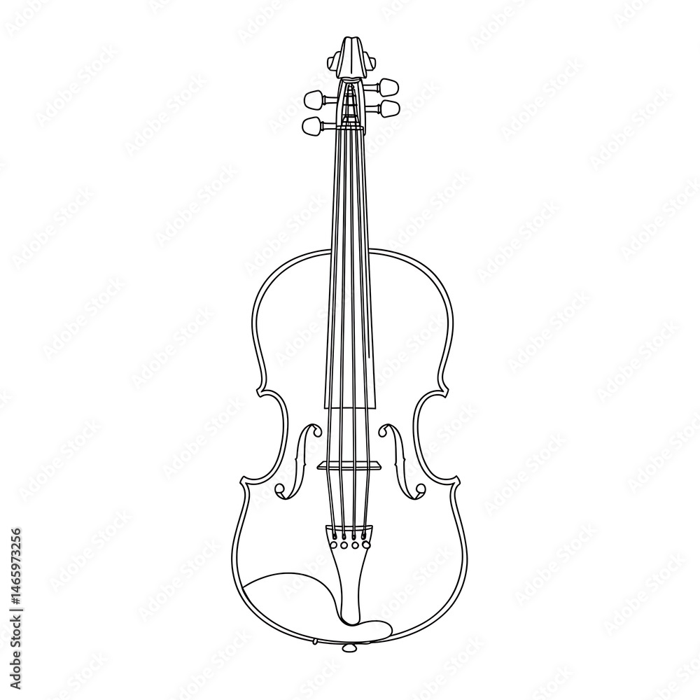 Fototapeta premium Minimalist Violin Outline: Musical Instrument for Coloring Books and Design Projects