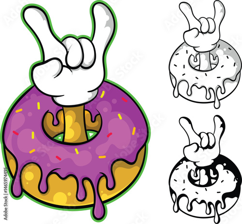 Vector cartoon donut and hand illustration