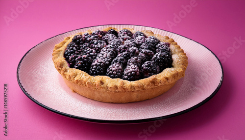 Delicious Blackberry Tart on Pink Plate