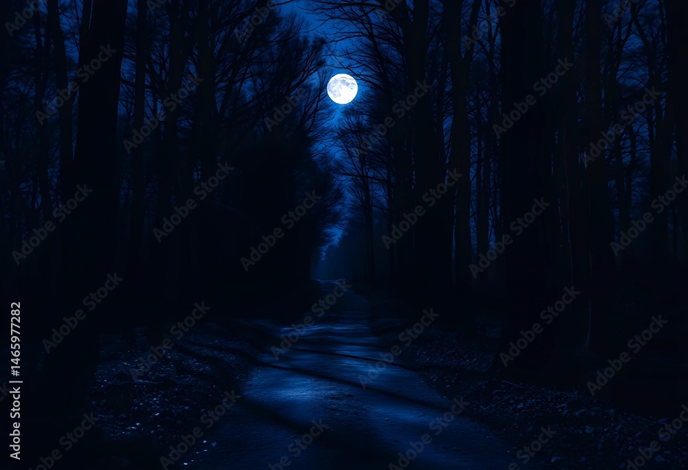 Obraz premium Moonlit Path Through a Dark Forest
